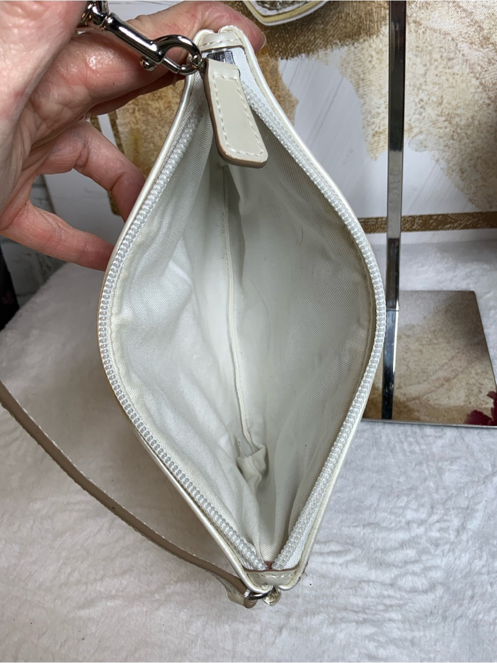 Coach Pearlescent Cream Leather Wristlet Pouch - Picture 4 of 6